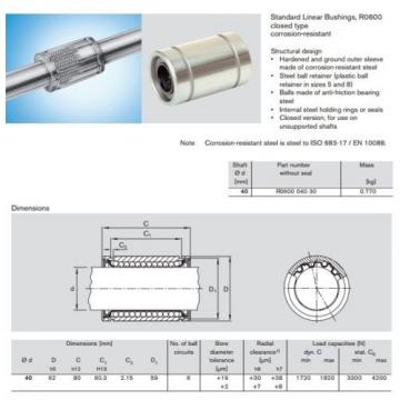 Linear Bearing / Bushing 40 x 62 x 80 mm Bosch Rexroth R060004030 KB40 Origin