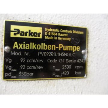 Parker PV092R1L1H5NGLC Hydraulic Pump GT Series 4242  2300RPM 92ccm/rev