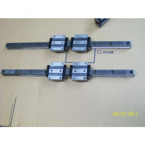 1 SET 4 REXROTH LINEAR BEARING ROLLER BLOCK amp; 2 GUIDE RAIL , R165171420 #1 image